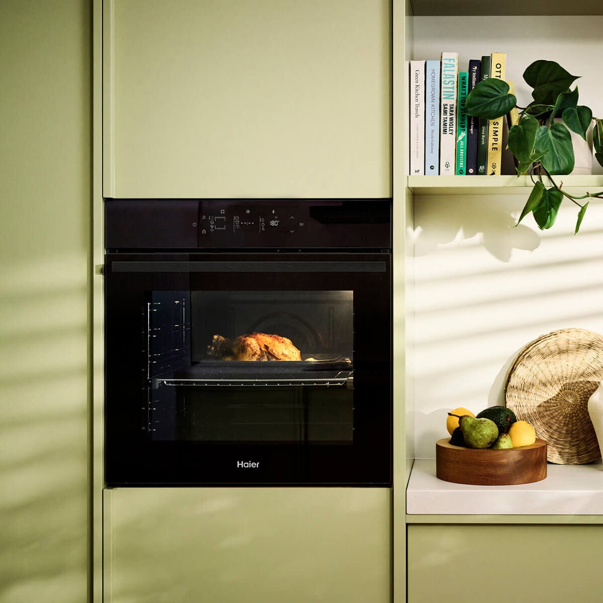 Haier 60cm 500 Series Pyrolytic Oven - 78L, 14 Functions, Steam Assist, Air Fry, Wi-Fi, Black - HWO60S14TPB6
