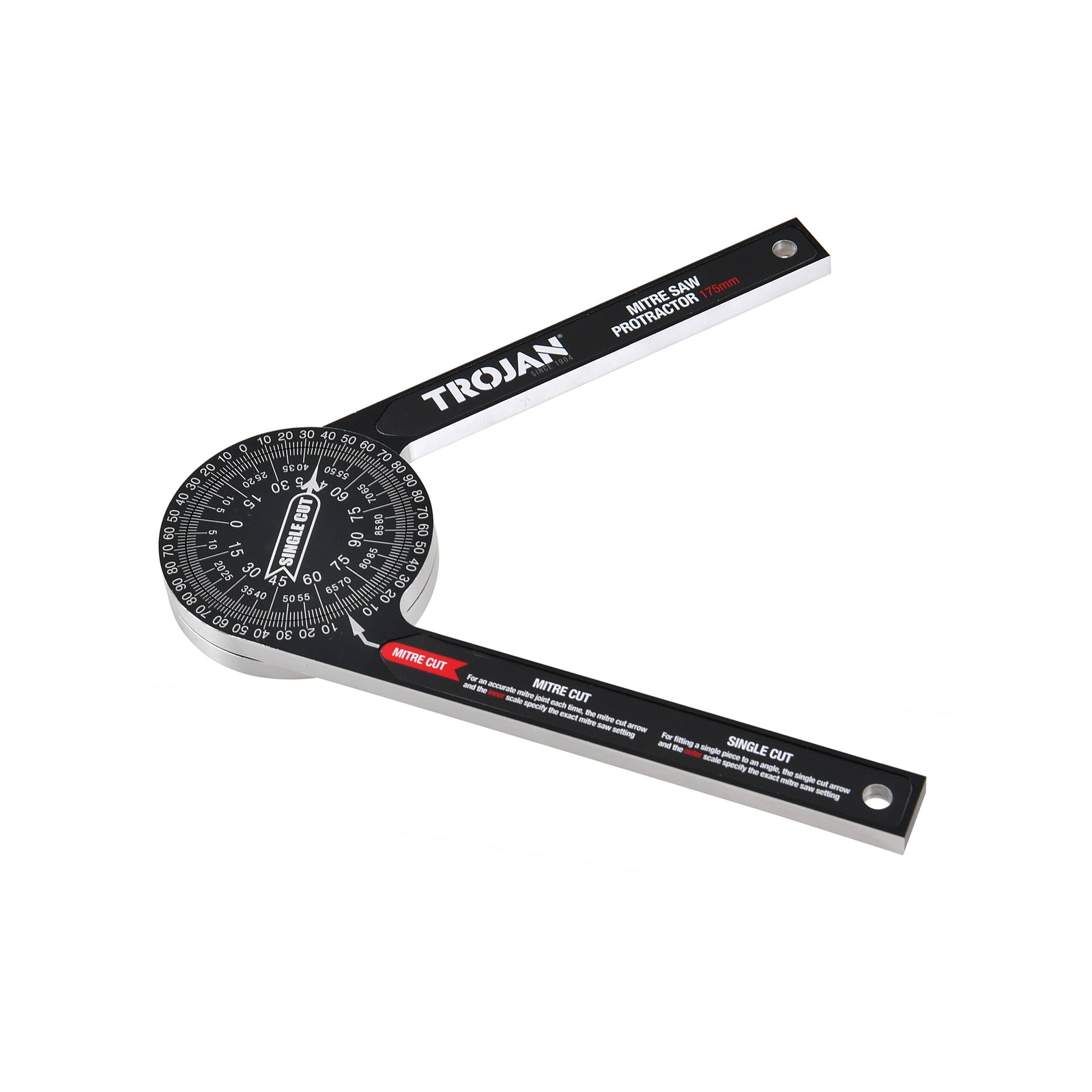 Trojan 175mm Aluminium Mitre Saw Protractor, Laser-Etched Angle Finder