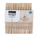 Boxsweden Wooden Clothes Pegs 100 Pack - Natural Timber Laundry Pegs 235 x 30 x 180mm