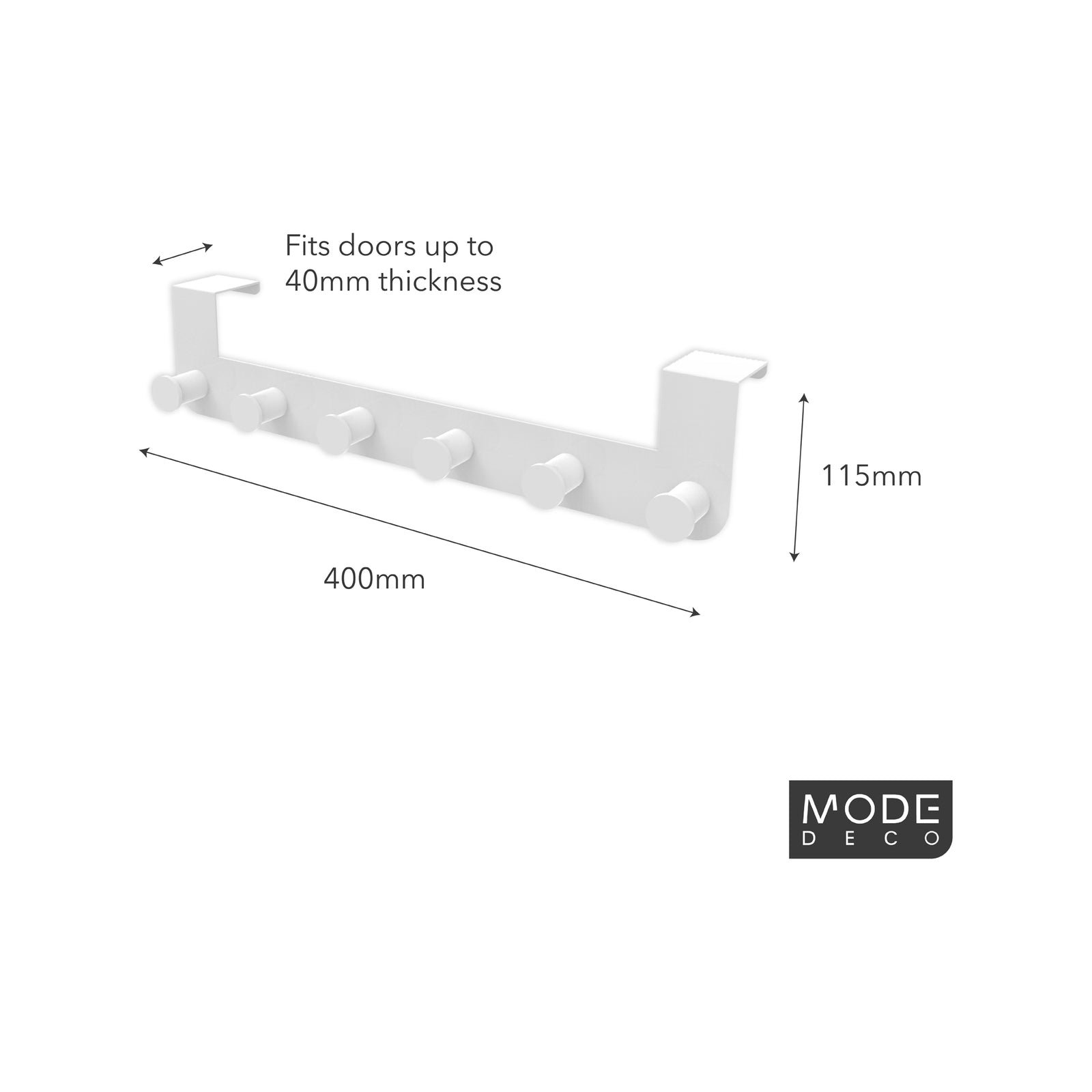 MODE White 6 Hook Over Door Hanger - Metal