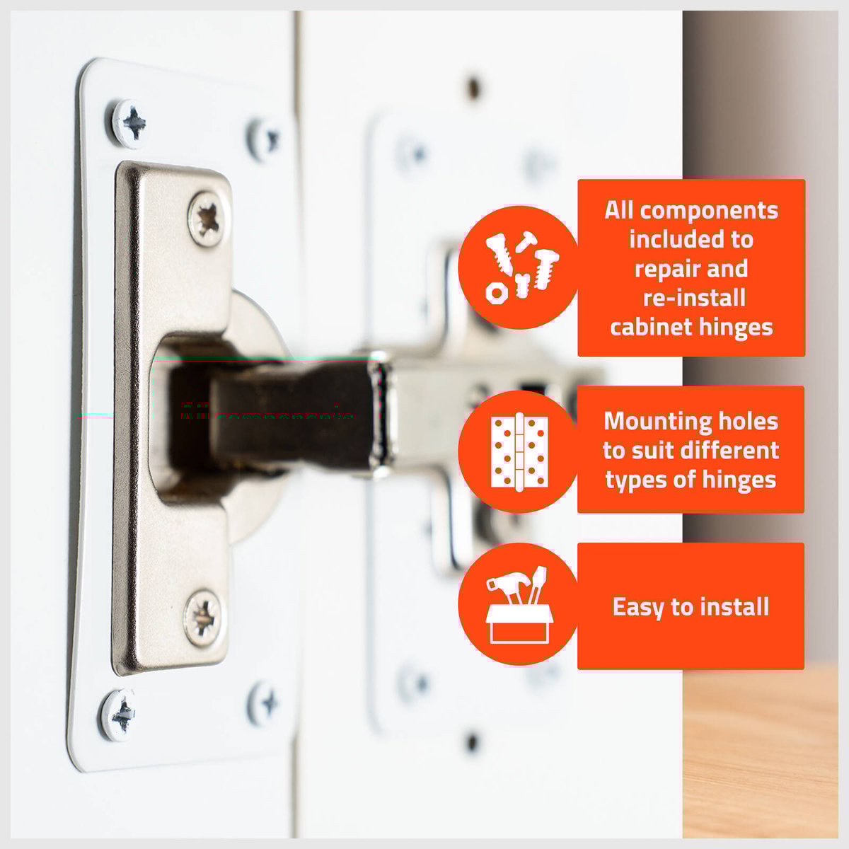 Taskmaster Hinge Repair Plate 2 Pack - 90 x 45mm - White - Easy Installation