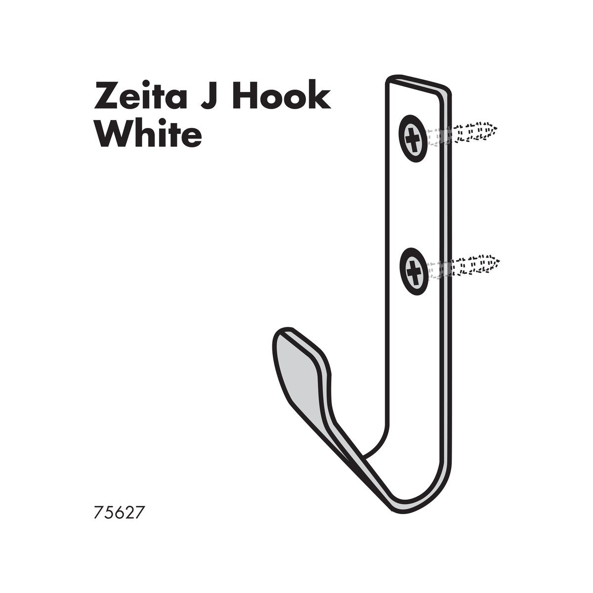 Adoored White Zieta Deco Hook - 1 Piece - 29mm x 39mm x 70mm - Zinc Plated - SuperSaverAU - view 2