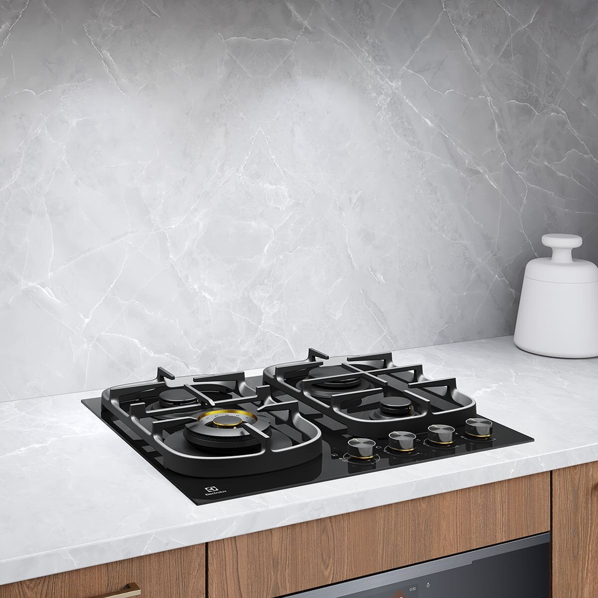 Electrolux 60cm Natural Gas Cooktop - Black Ceramic Glass, Four Burners, Dual Flame Wok - EHG645BE
