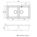 Oliveri Santorini Double Bowl Undermount Sink - Black Granite and Quartz, Overflow - ST-BL1563U-OF