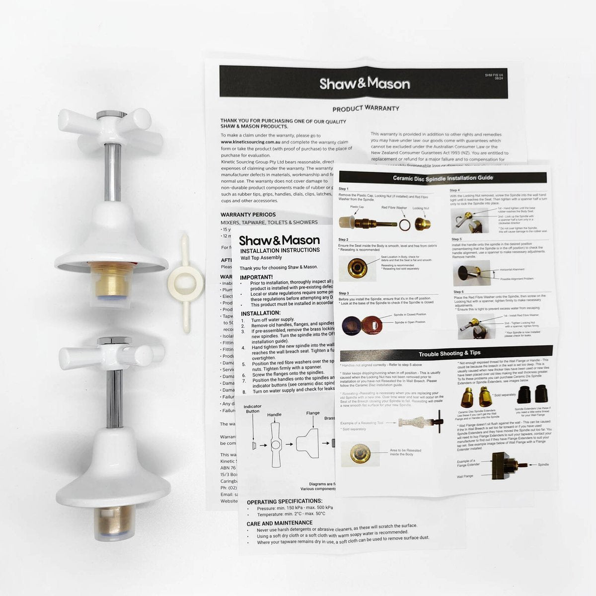 Shaw Mason White Wall Top Assembly Pair - 1/2 Turn - Easy Clean - 167mm x 67mm x 117mm - SuperSaverAU - view 2