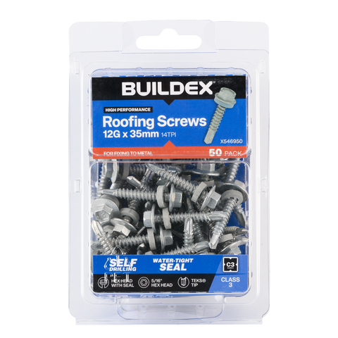 Buildex 12g x 35mm Roofing Teks Screws - 50 Pack - Zinc-alloy - Corrosion Resistant - SuperSaverAU - view 1