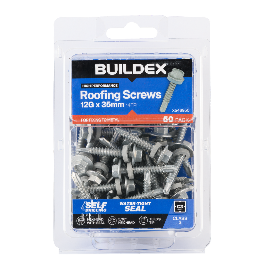 Buildex 12g x 35mm Roofing Teks Screws - 50 Pack - Zinc-alloy - Corrosion Resistant - SuperSaverAU - view 1
