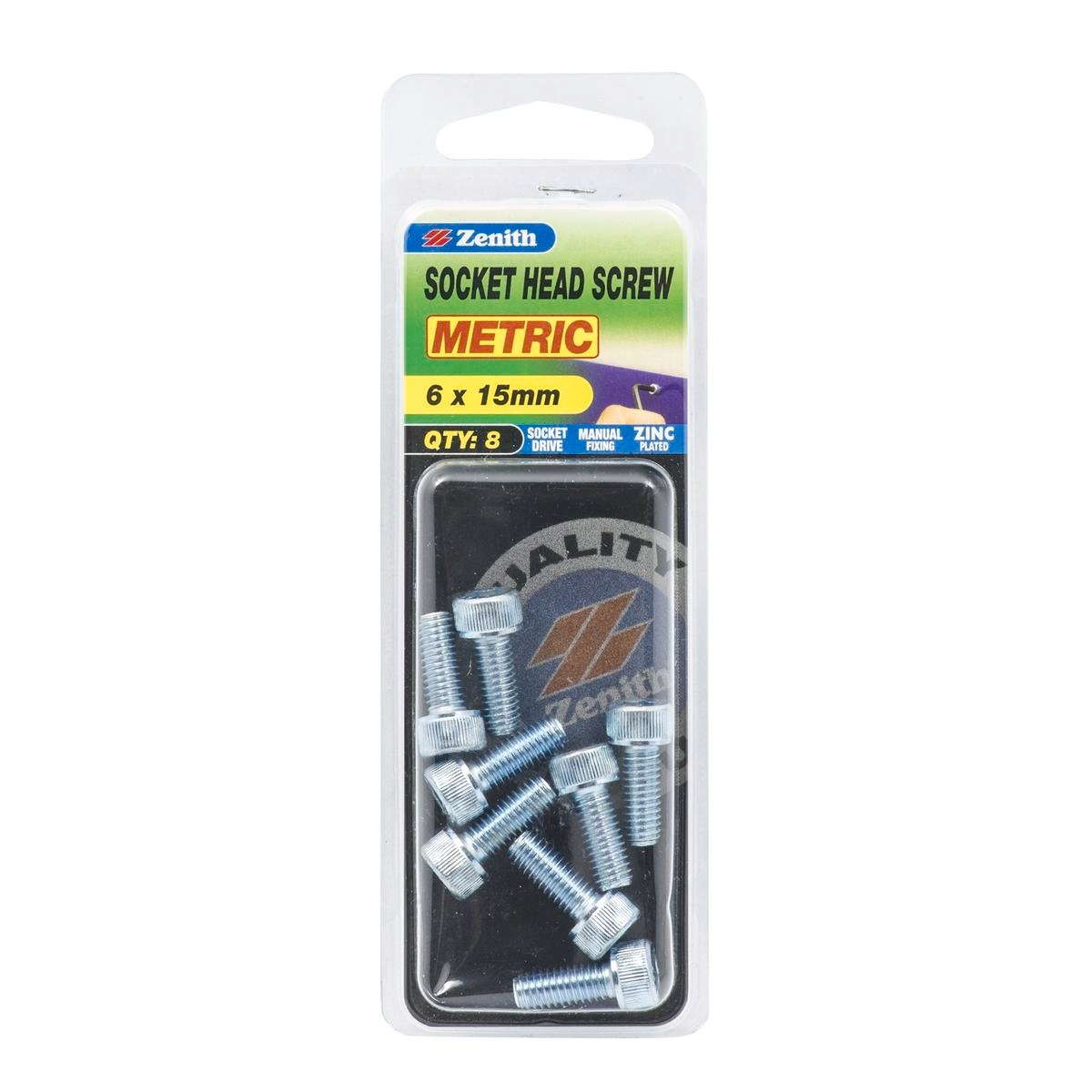 Zenith M6 Zinc Plated Socket Head Screw 8 Pack - 15mm Silver - SuperSaverAU - view 1