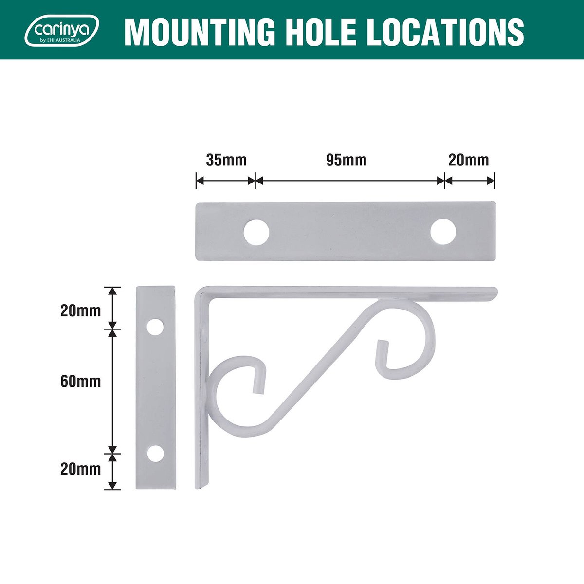 Carinya Scroll Stayed Bracket - 150 x 100mm - Powder Coated Steel - White