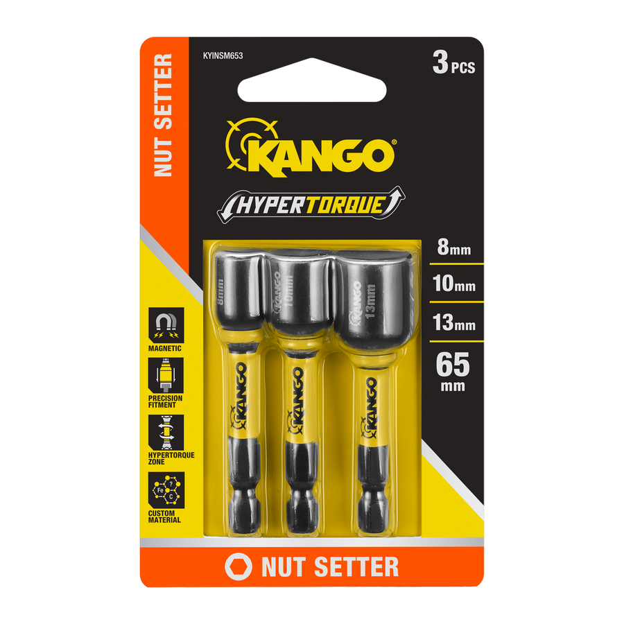 Kango 65mm Hypertorque Magnetic Nut Setters 3 Pack - M5 M6 M8 - High Torque - SuperSaverAU - view 1