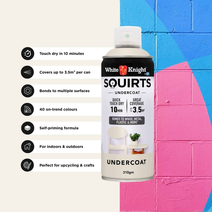 White Knight Squirts Undercoat Spray Paint 310g Solvent Based Durable - SuperSaverAU - view 5
