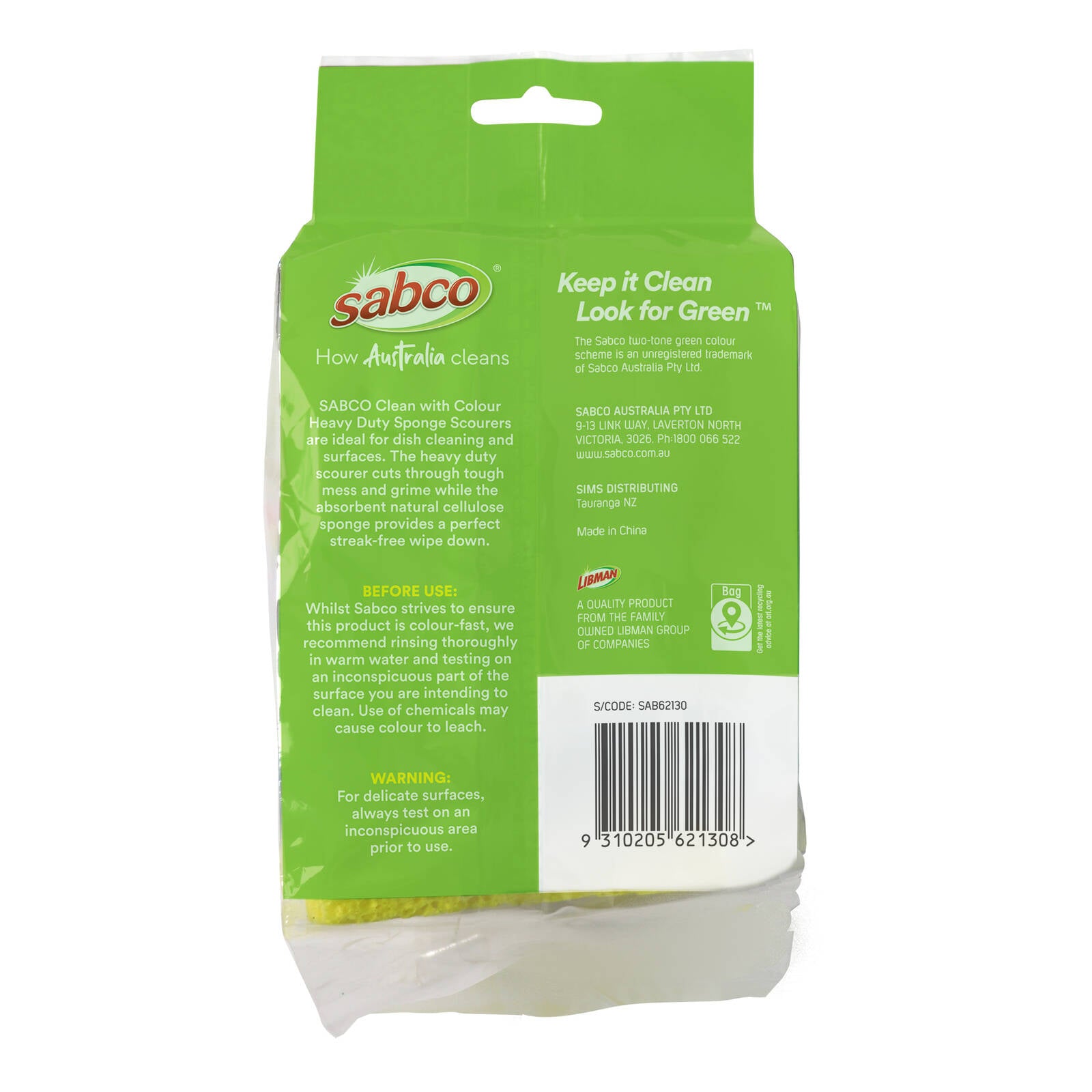 Sabco Clean with Colour Heavy Duty Sponge Scourer 6 Pack