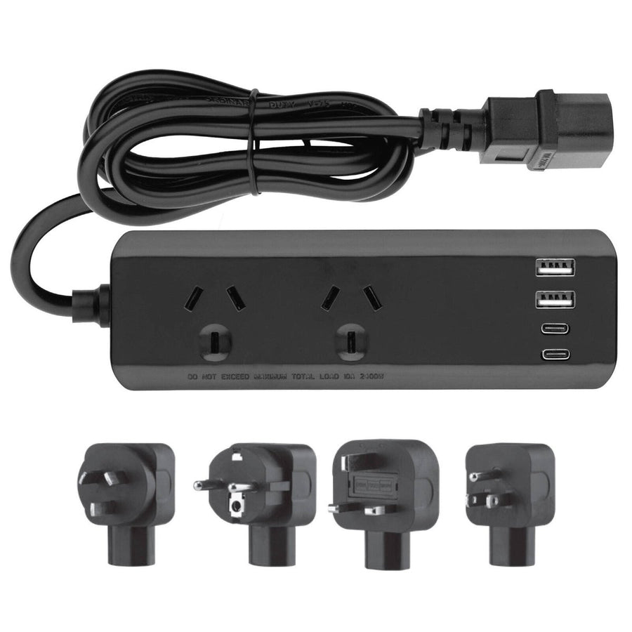 Arlec Powerboard Travel Adaptor Kit - 2 Outlets - PD30W USB C - Black - SuperSaverAU - view 1