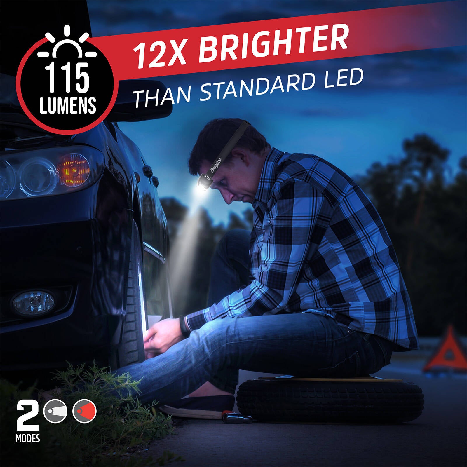 Energizer Universal 115 Lumen LED Headlamp, Red Night Vision, Adjustable Strap, Silver (HDCU22)