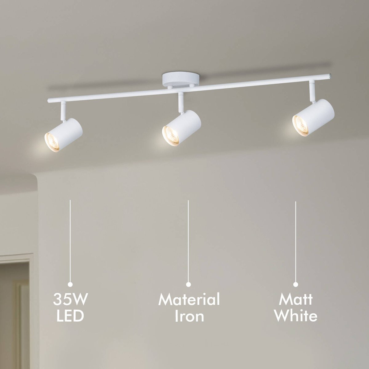 Verve White GU10 Gabriella 3 Head Adjustable Spotlight - 770mm - Indoor Use - SuperSaverAU - view 3