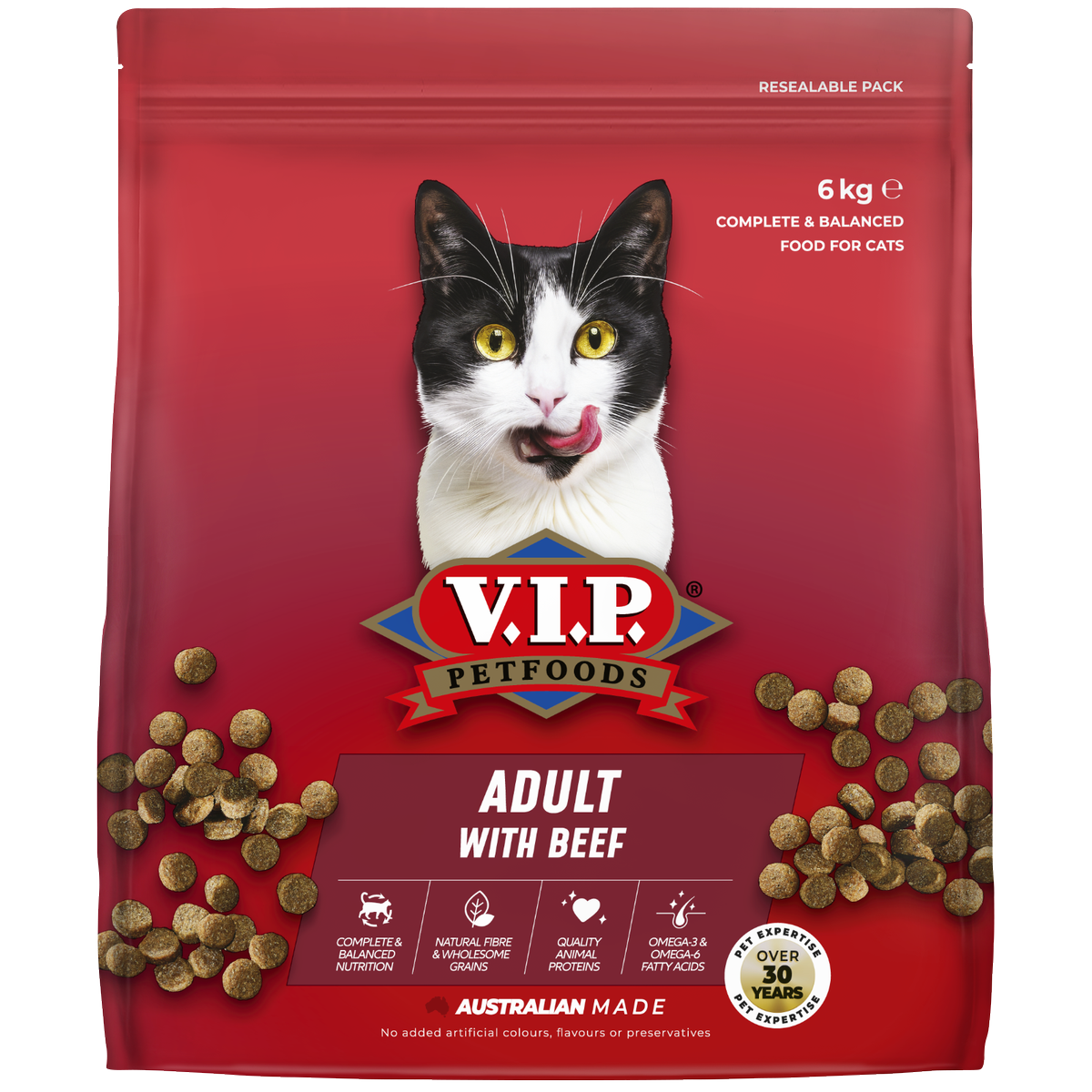 Vip 6kg Beef Dry Cat Food - Complete Nutrition for Adult Cats - Australian Made - SuperSaverAU - view 1