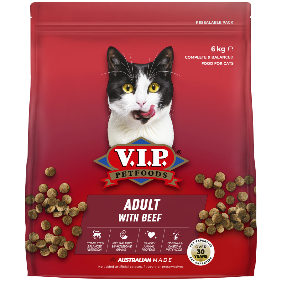 Vip 6kg Beef Dry Cat Food - Complete Nutrition for Adult Cats - Australian Made - SuperSaverAU - view 1