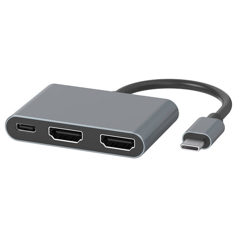 Antsig 3-in-1 USB-C to HDMI Adapter AP580B - Grey Aluminium, Dual HDMI Plus Charging