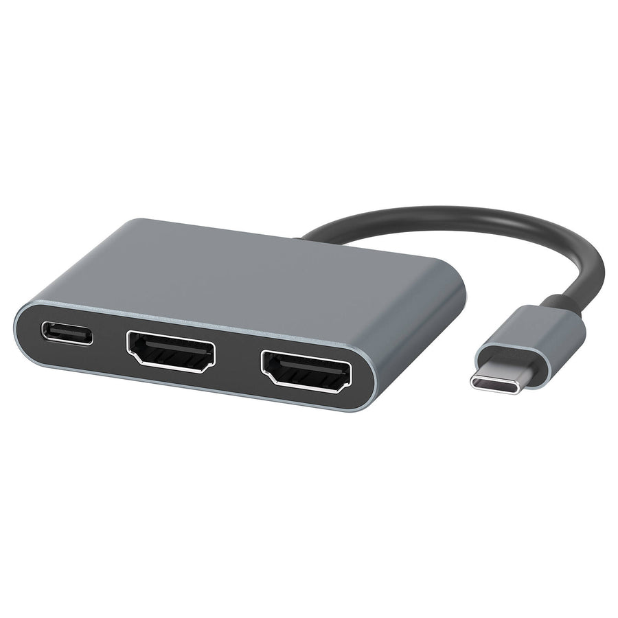 Antsig 3-in-1 USB-C to HDMI Adapter AP580B - Grey Aluminium, Dual HDMI Plus Charging