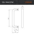 Lemaar D Pull Handle 150 x 16mm Satin Stainless Steel DDA Compliant - SuperSaverAU - view 3