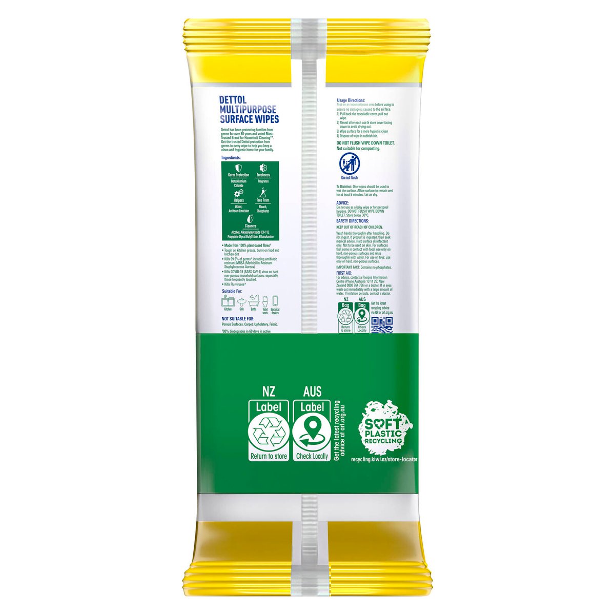 Dettol Lemon Lime Burst Multi Purpose Wipes 300 Pack - 120mm x 205mm - Kills 99.9% Germs