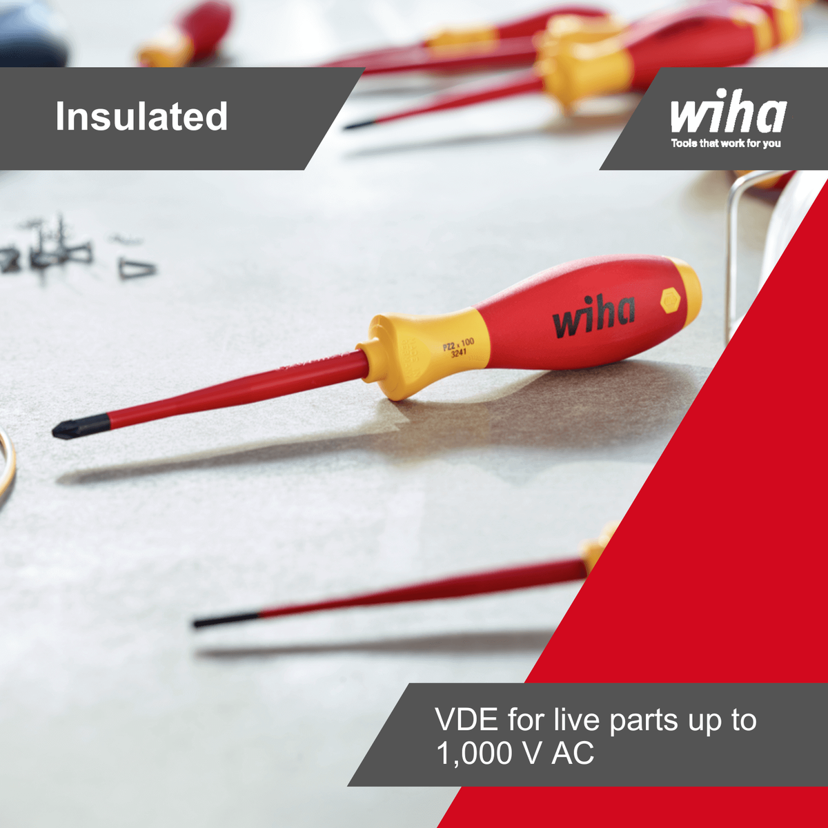 Wiha PH No 0 VDE Softfinish Insulated Phillips Screwdriver 60mm Yellow/Red