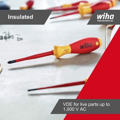 Wiha PH No 0 VDE Softfinish Insulated Phillips Screwdriver 60mm Yellow/Red