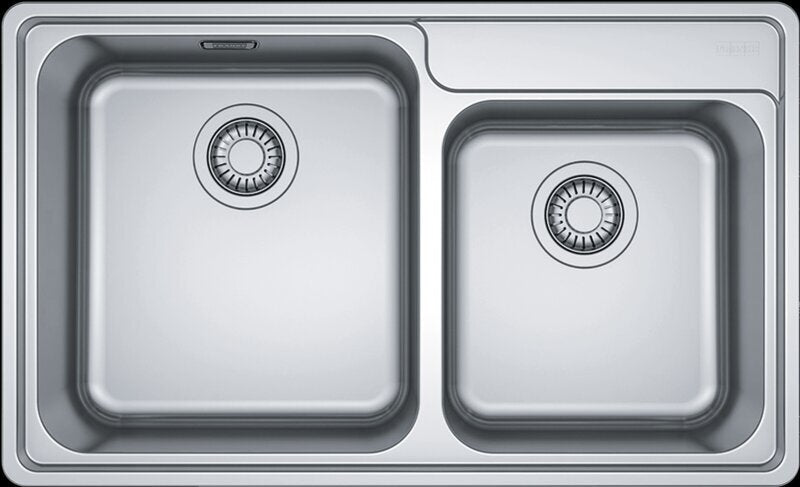 Franke Bell 1 and 3/4 bowl topmount sink with extension drainer 33L - 18/10 stainless steel - BCX6204235FPC