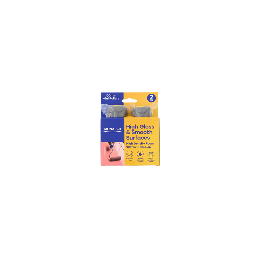 Monarch 100 Mini Rollers 2 Pack - 9mm Nap - High Gloss Finish - Yellow - SuperSaverAU - view 1