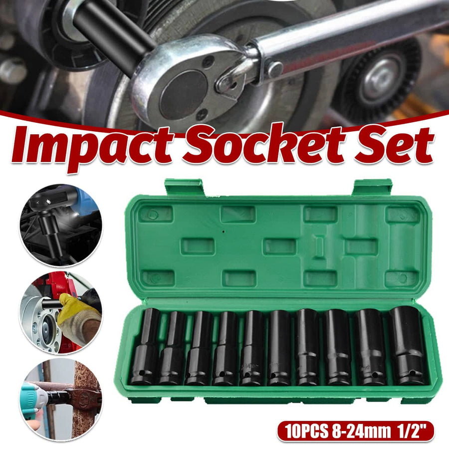 Deep Impact Socket Set, 10 Piece Metric 8 to 24 mm with Black Oxide Finish