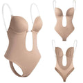 Deep U Plunge Backless Shapewear Bodysuit Bra - Nude, Medium (Fits 34B, 34C, 34D, 36B)