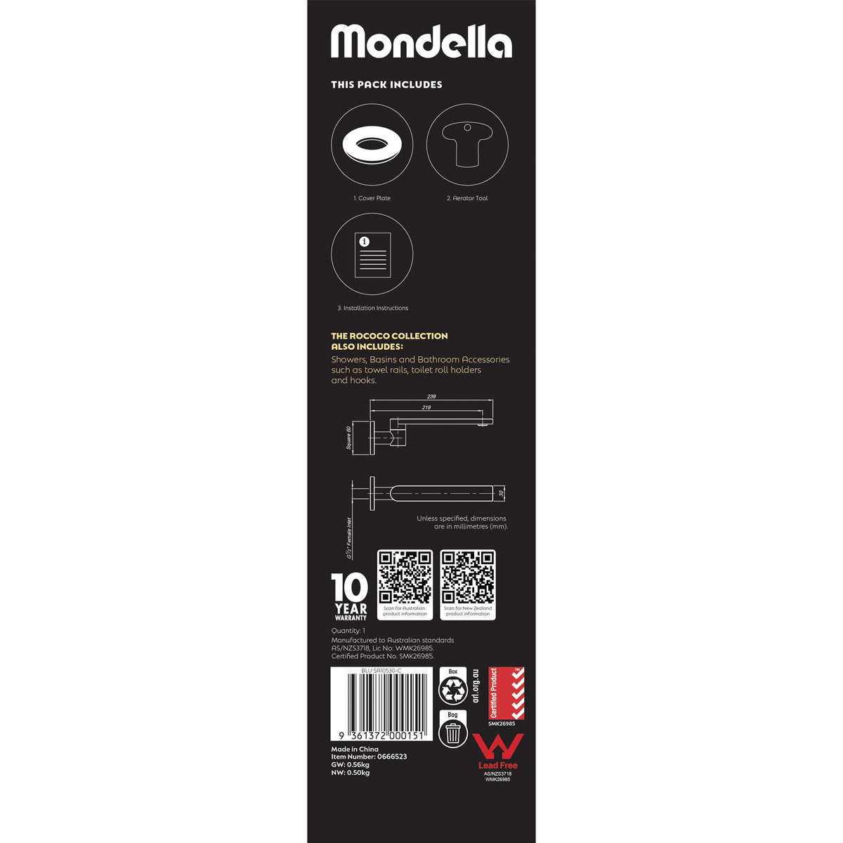 Mondella Chrome Rococo Swivel Bath Spout - 265mm x 65mm x 200mm - Lead-Free Stainless Steel - SuperSaverAU - view 5