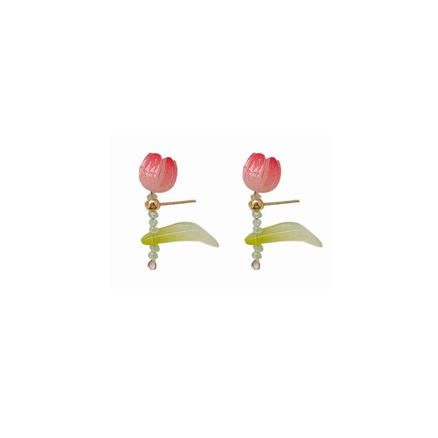 Delicate Tulip Stud Earrings Women Coloured Glaze Fashion Jewellery - Pink