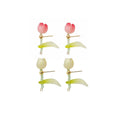 Delicate Tulip Stud Earrings Women Coloured Glaze Fashion Jewellery - Yellow - view 3
