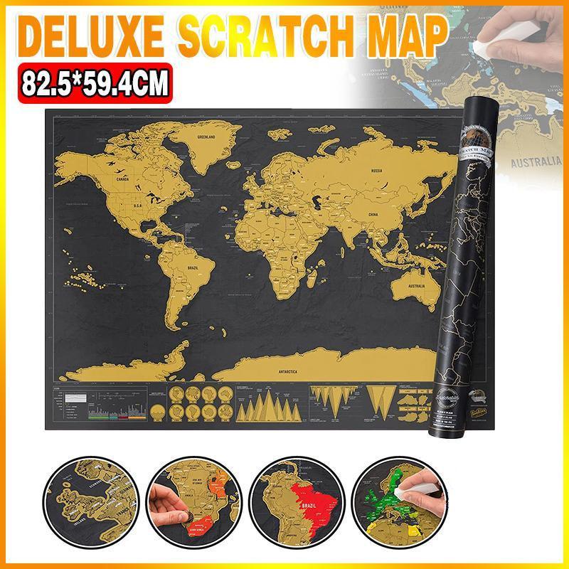 Deluxe Scratch off World Map Poster, Travel Wall Art - 82.5 x 59.4 cm