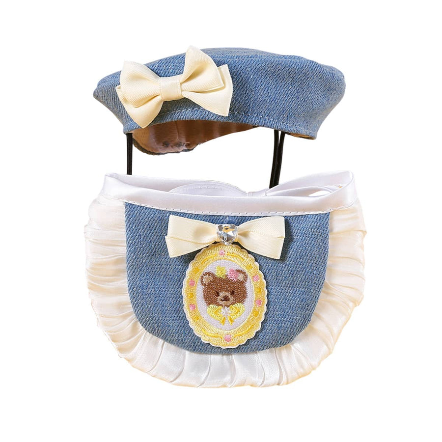 Denim Beret and Bib Set for Cats and Small Dogs - White