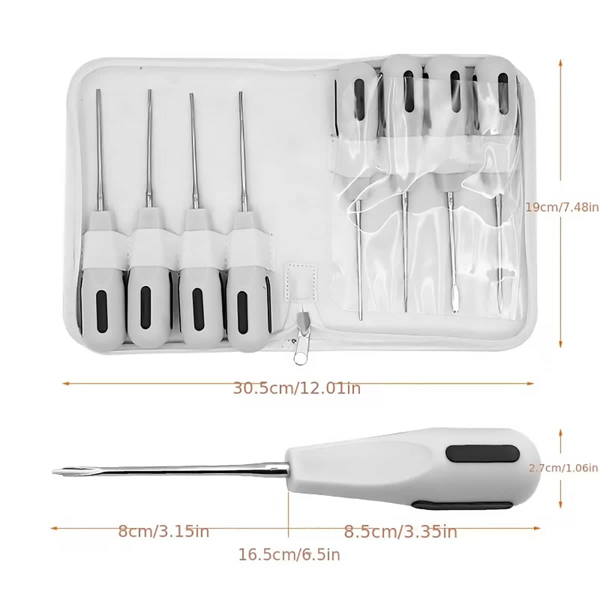 Dental Elevator Instrument Set, Stainless Steel Luxating Kit - Set of 8 - view 3