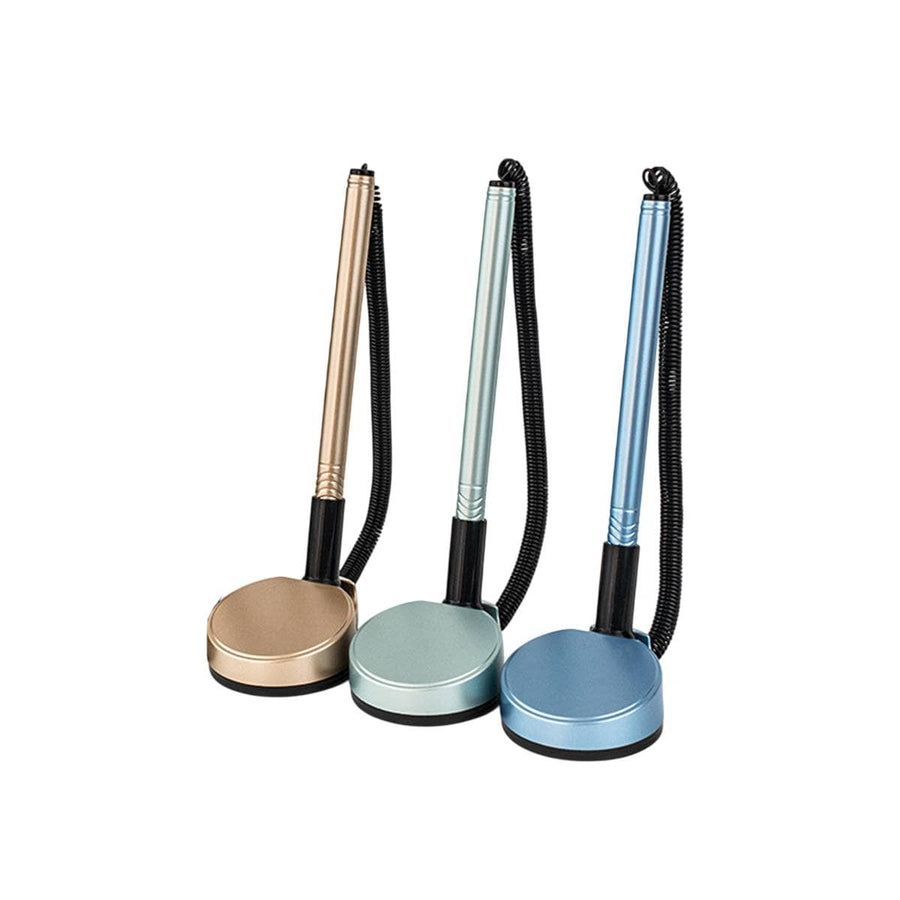 Desk Counter Pen with Adhesive Base and Coil Tether - Pack of 3, Assorted Colours