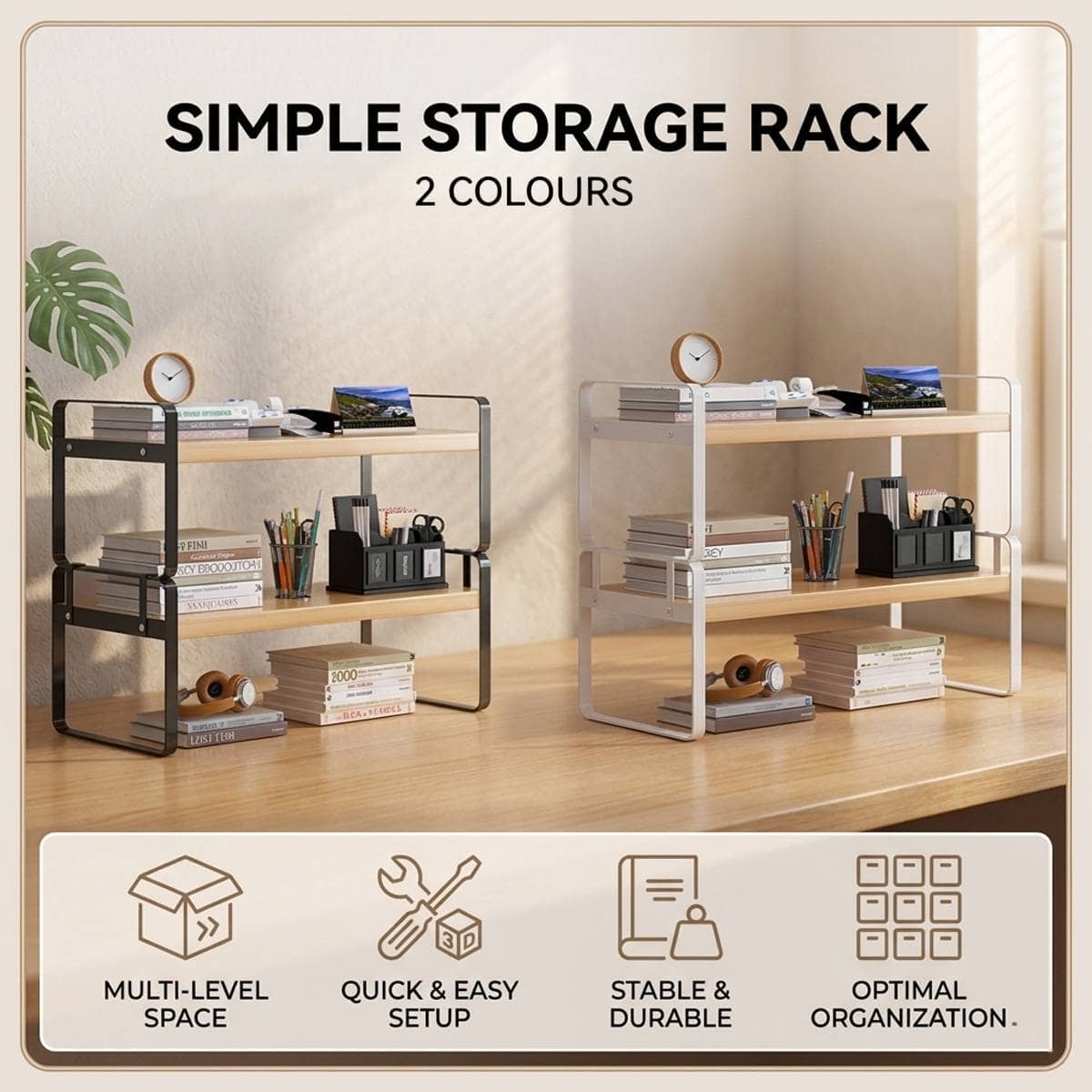Desktop 2 Tier Storage Shelf, 50 cm Wide - White - view 2