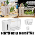 Desktop Aquarium Tissue Box Dispenser with Pen Holder and Storage