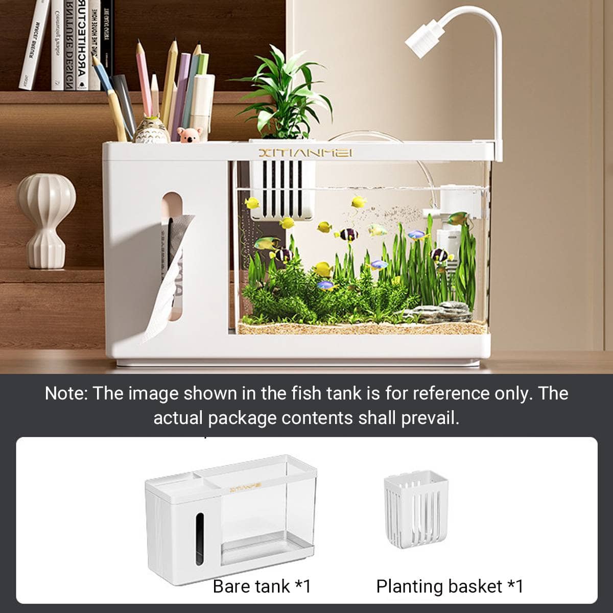 Desktop Aquarium Tissue Box Dispenser with Pen Holder and Storage - view 4