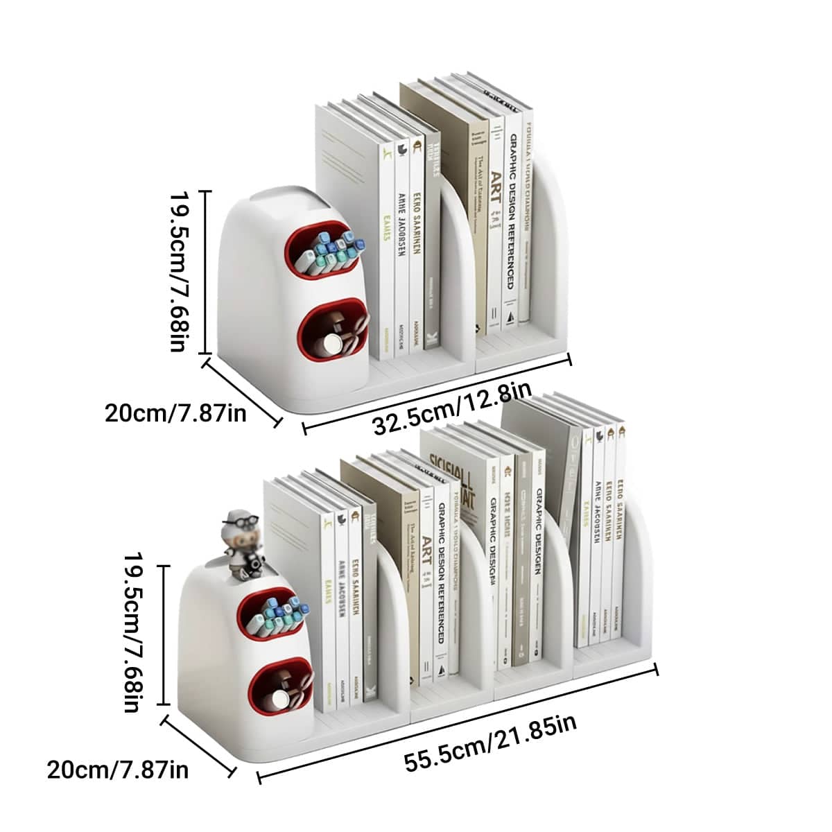 Desktop Book Rack Organiser with Pen Holder - 4 Grid (55.5 x 20 x 19.5 cm) - view 4