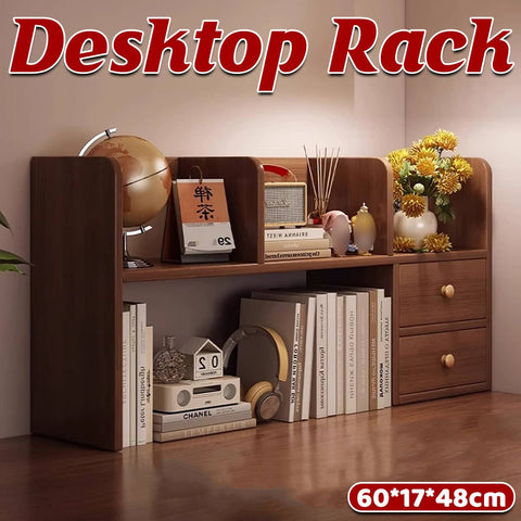 Desktop Bookshelf Storage Rack Engineered Wood Two Tier Organiser for Study, Brown
