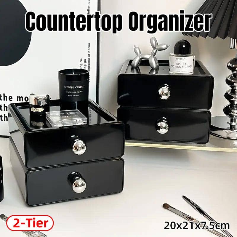 Desktop Cosmetic Storage Drawers, Stackable Black Makeup Organiser
