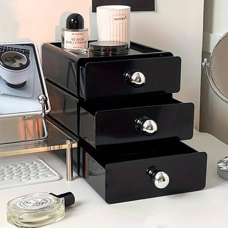 Desktop Cosmetic Storage Drawers, Stackable Black Makeup Organiser - view 4