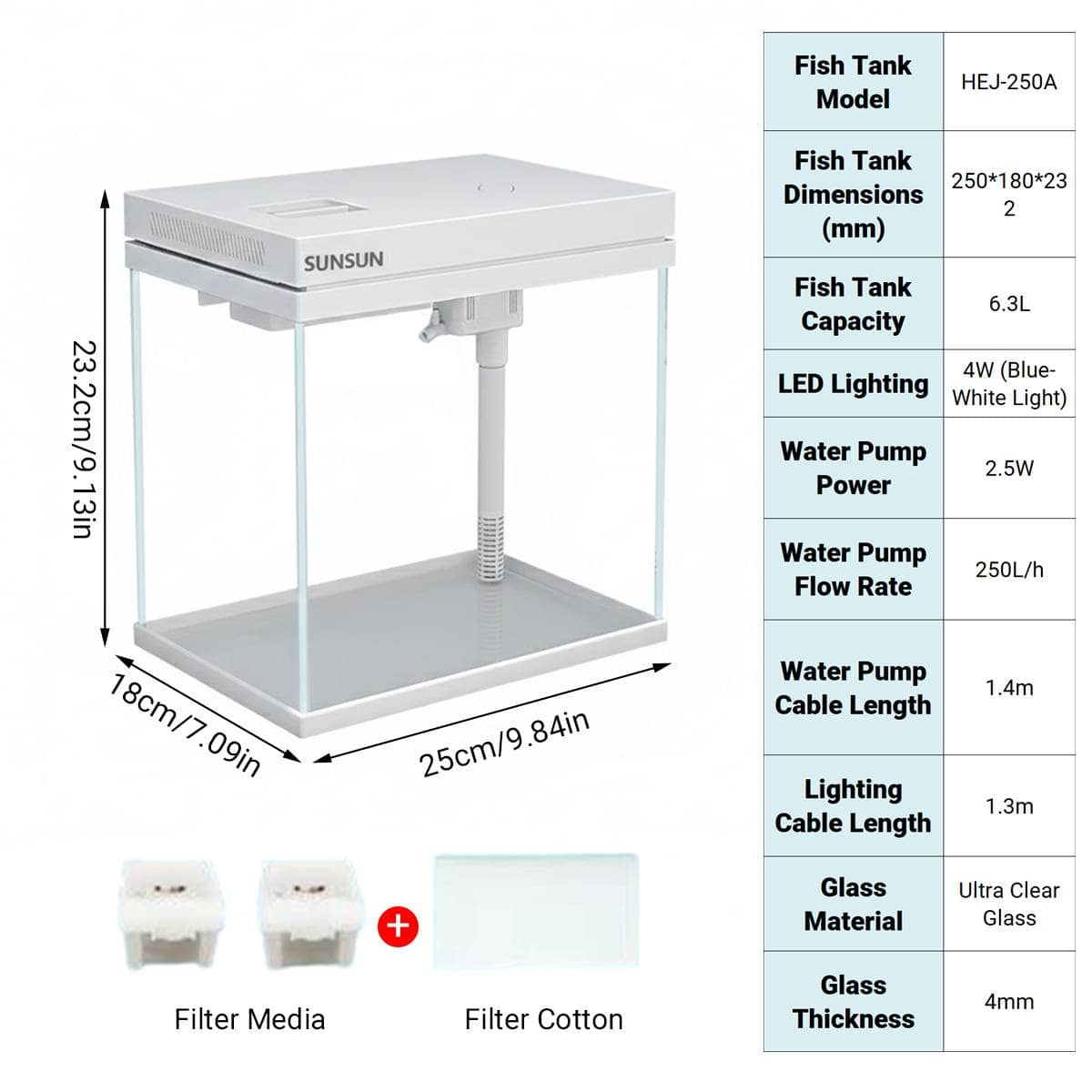 Desktop Glass Fish Tank 6.3 L 3-In-1 with Filter, Pump and LED Light - view 3