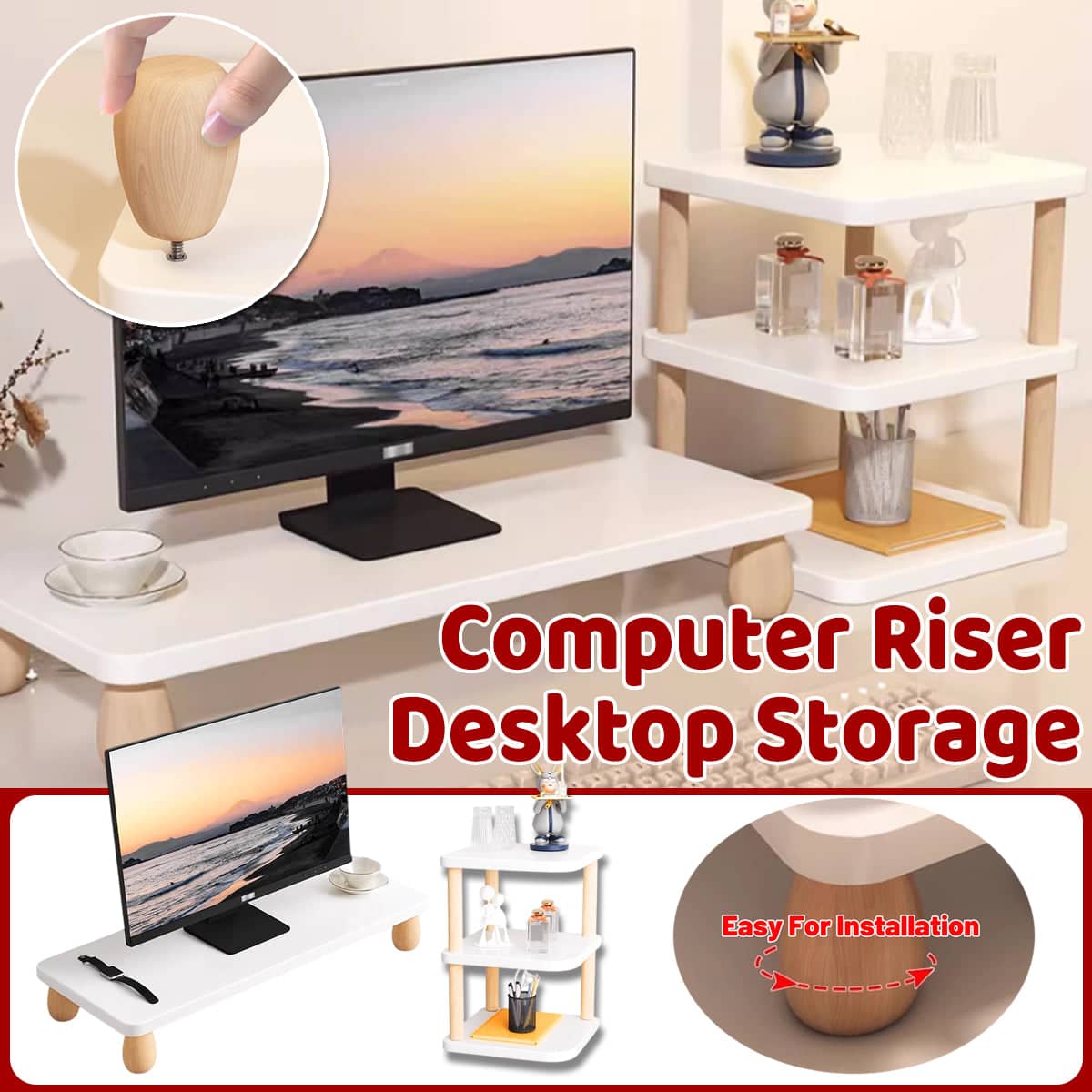 Desktop Monitor Riser Stand with Storage Shelf for Home Office Desks