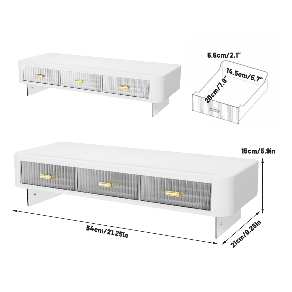 Desktop Monitor Stand Riser with 3 Pull-Out Drawers, 54 x 21 x 15 cm - White - view 4