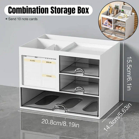 Desktop Organiser with Clear Drawers - White, for Office and Home