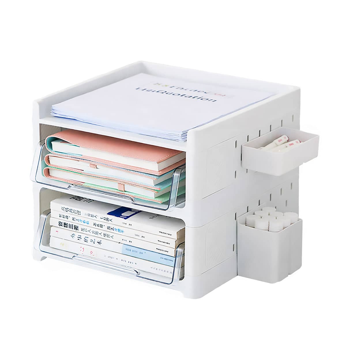 Desktop Pegboard Drawer Organiser with Side Holders - 3-Layer